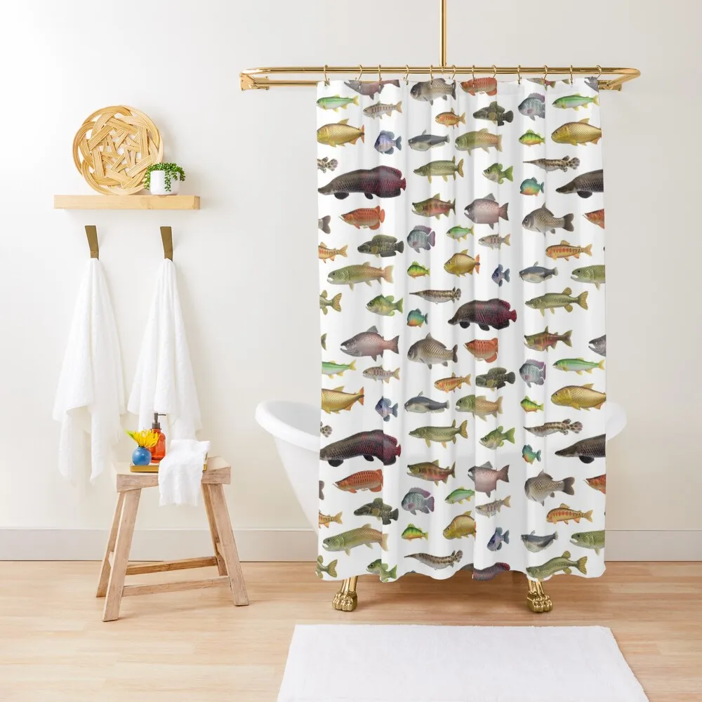 Freshwater Fish Print from Critterpedia Shower Curtain Set For Bathroom Bathroom Decor Curtain