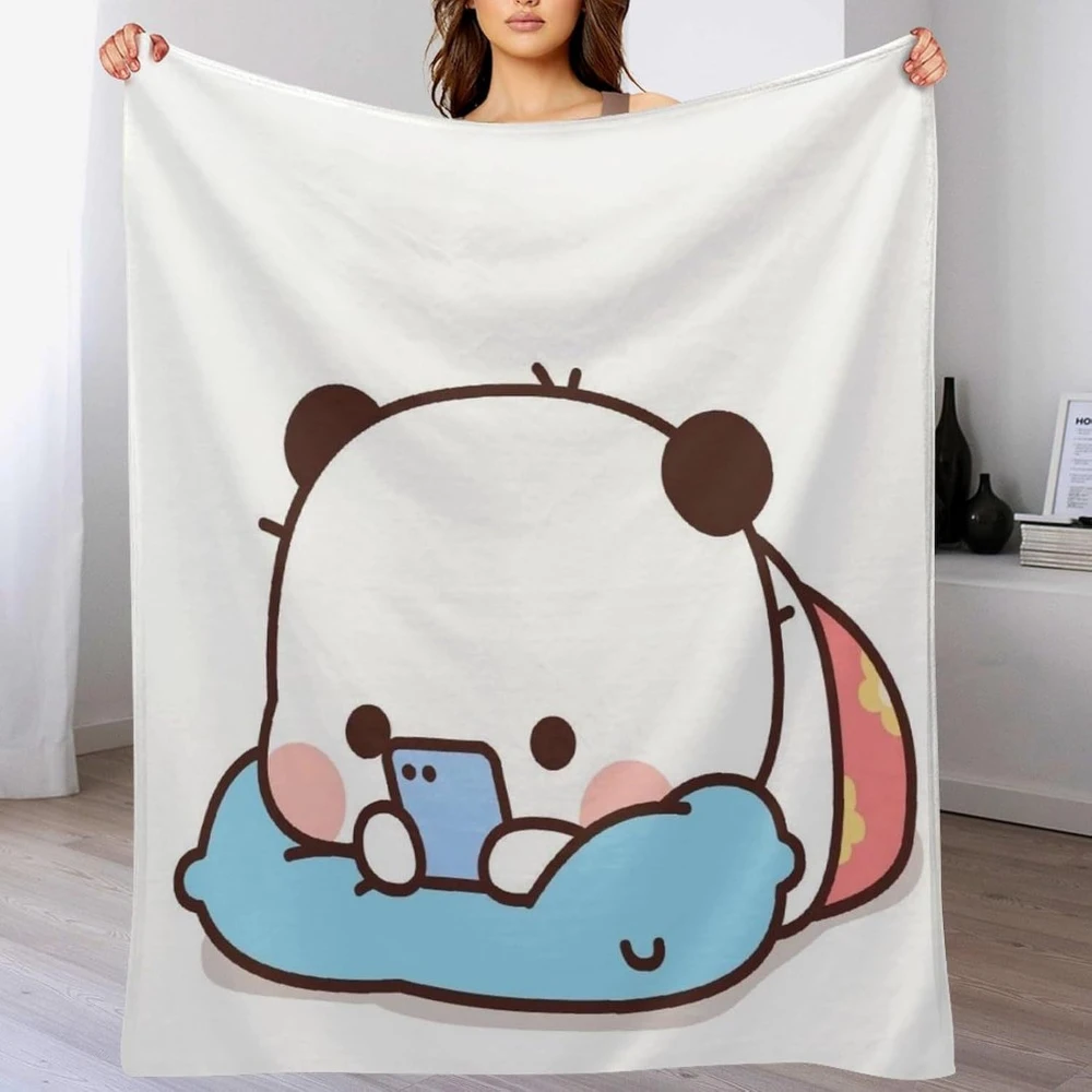 Cute Cartoon Panda Bear Printed Throw Blanket Soft Warm Cozy Blanket for Sofa Bedroom Office Nap Living Room Daily Indoor Use