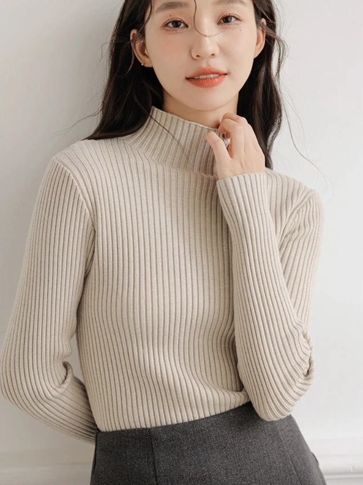 

Women Turtlneck Sweater Elegant Solid Basic Knitted Pullover Long Sleeve Casual Slim Jumper Korean Fashion Simple Chic Clothes