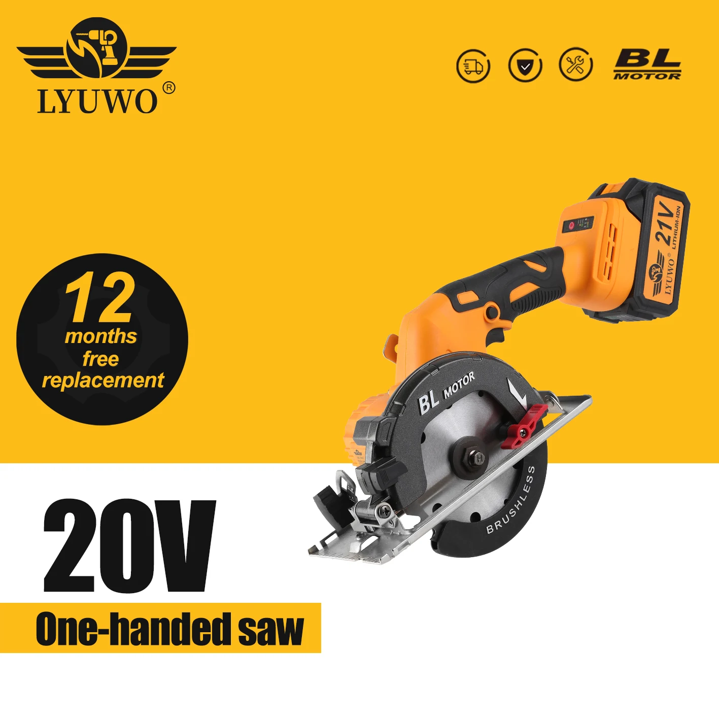 LYUWO Genuine Brushless Electric Circular Saw Lithium 5-inch Single Hand Saw 6-inch Hand Pushed Saw Woodworking Charging Cutting