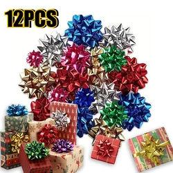 12PCS Self-Adhesive Star Flower Ribbon Multi Colors Star Bows for Holiday Christmas Birthday Party Decoration Gift Wrapping