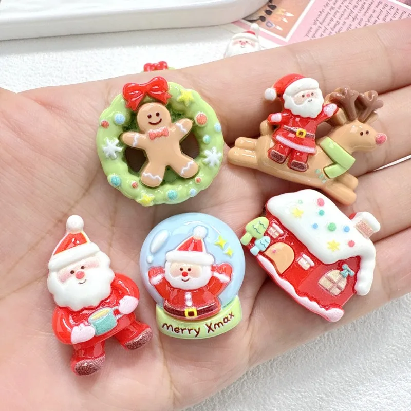 5 قطعة عيد الميلاد الراتنج فلاتباك سانتا كلوز الرنة الزنجبيل رجل DIY بها بنفسك سكرابوكينغ إكسسوارات الشعر الحرفية ديكور زينة عيد الميلاد #1