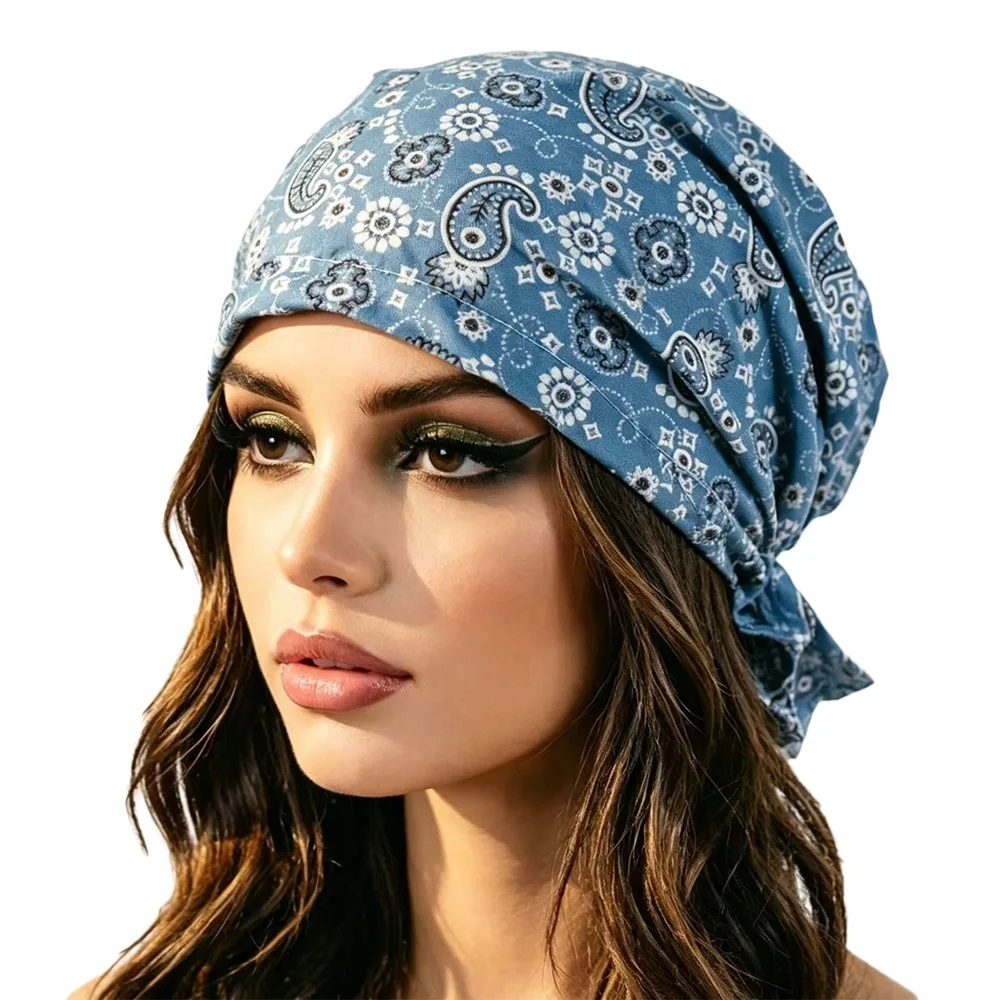 Fashion Paisley Print Pullover Hat Soft Elastic Casual Hedging Cap Floral Pattern Stretchy Fabric Bandana Hat Women
