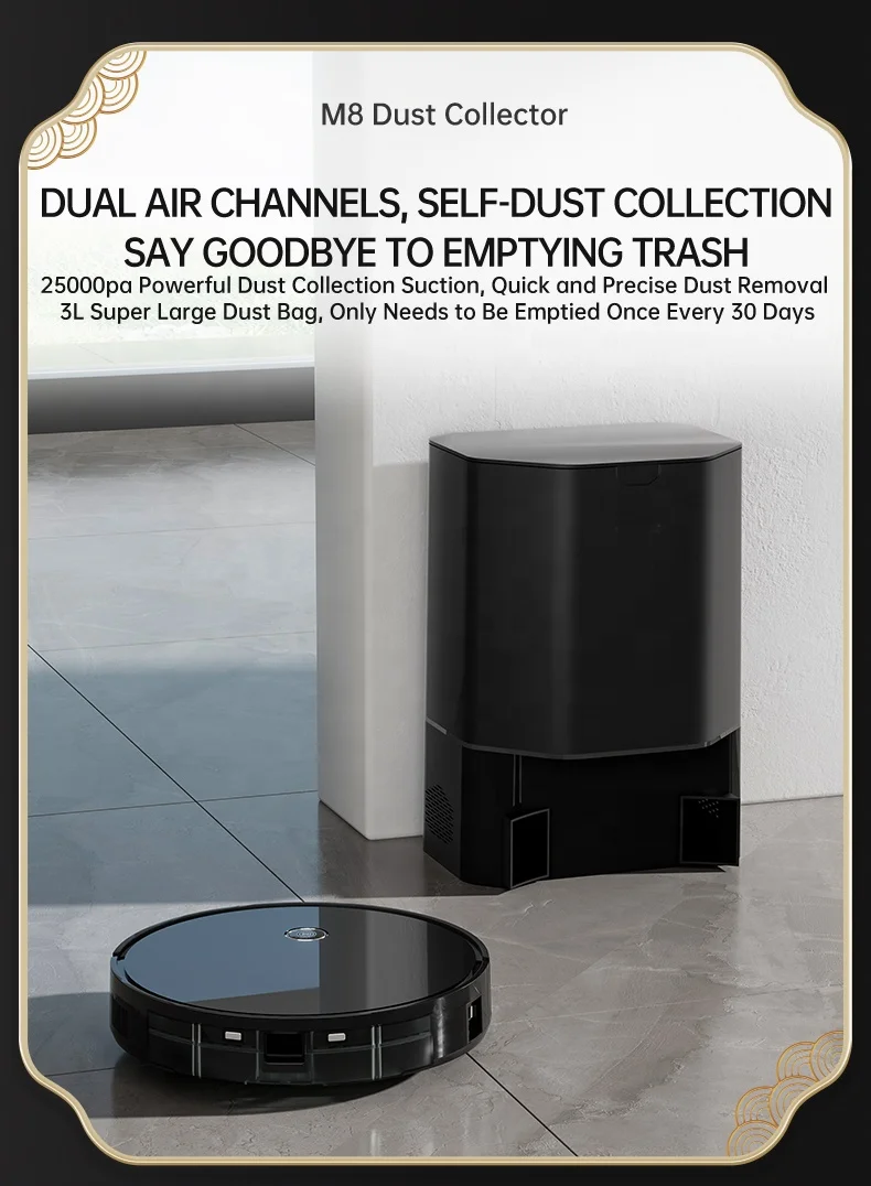 M8 Robot Vacuum Cleaner 4000Pa Suction Self-Emptying Feature Gyroscope App Control HEPA Filter Wet Cleaning Sweeping Mop Battery