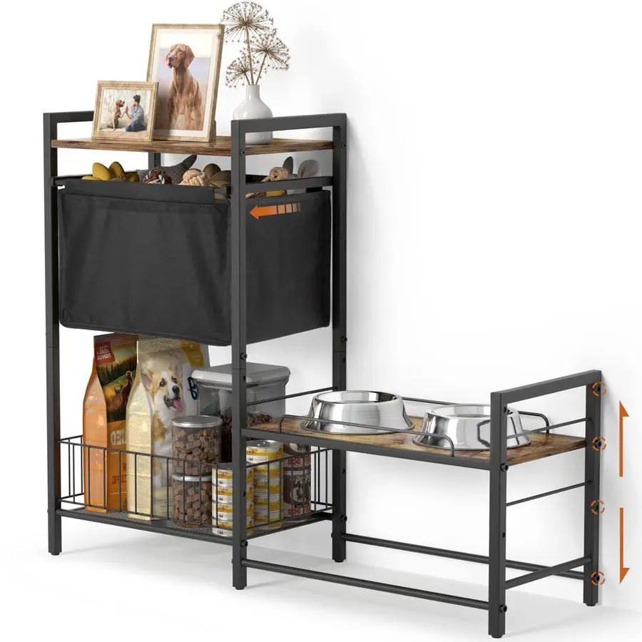 

Подставка для мисок для собак с корзиной для игрушек, регулируемая по высоте (4 уровня), приподнятая станция для кормления, шкафчик для хранения, приподнятые миски для еды и воды