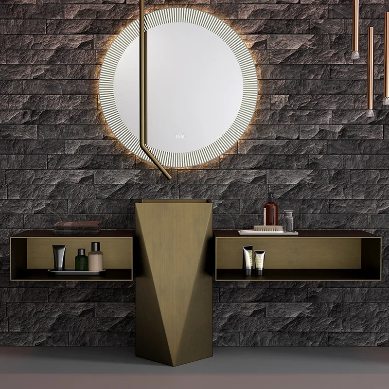 Antique bronze retro creative diamond personality landing integrated stainless steel column washbasin column basin