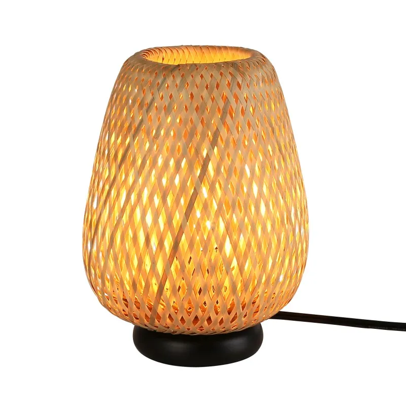 ALPINALUZ Wicker bamboo table lamp: Living room contemporary ambient light, Cable switch plug-in for bedroom and living room