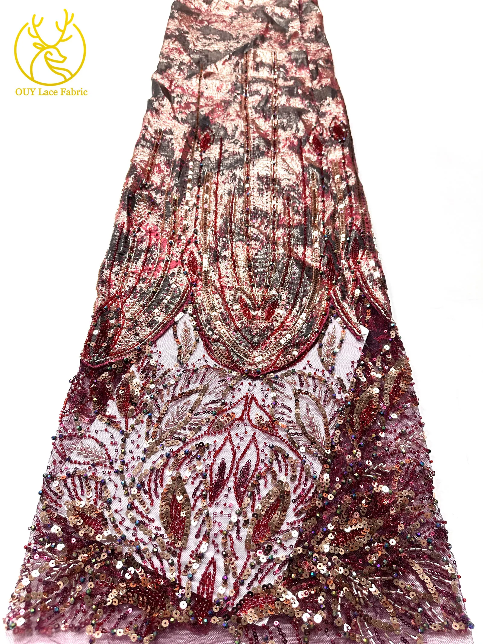 2026 Luxuriöser afrikanischer Chiffon-Spitzenstoff mit schweren Perlen, lila nigerianischer Pailletten-Spitzenstoff, geeignet für Damen-Partykleider – Detail 16
