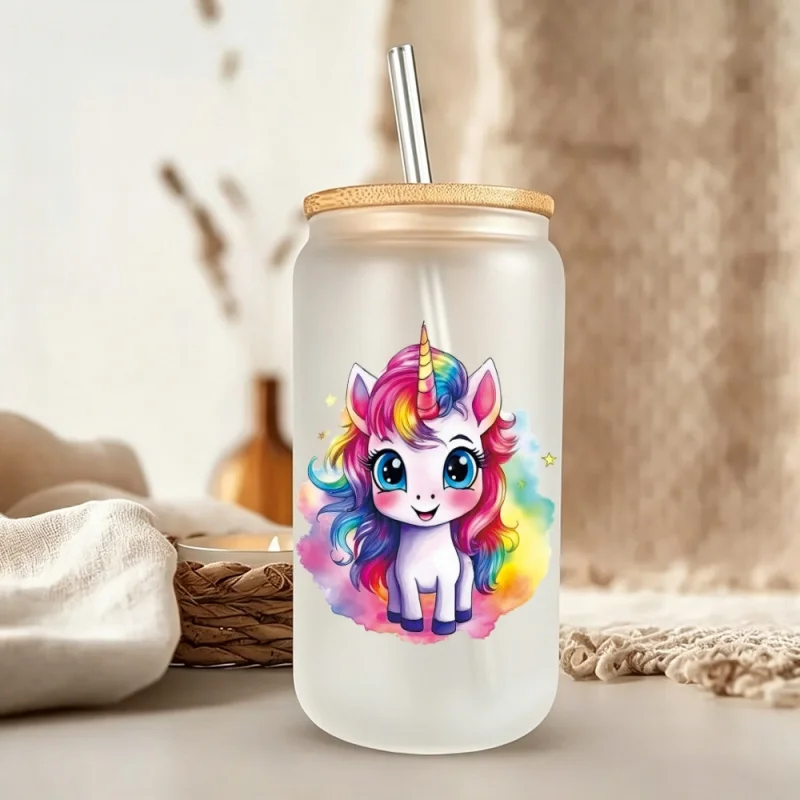6Pcs Unicorn Girl UV DTF Cup Stickers, Glass DTF Transfer Paper,Suitable for Glass Cups, Mugs, Crafts, Furniture Decals