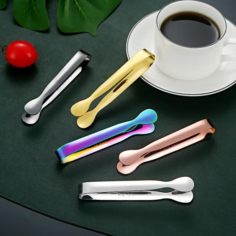 for Silicone Tongs Pliers Stainless Steel Tongs Pink Kitchen Accessory Edges Smooth With Clip Mini Tableware Food Cube Ice Bar.