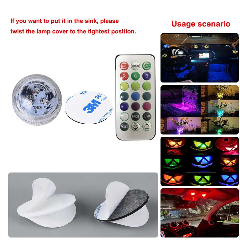 Remote Control Car LED Interior Ambient Light Colorful Adhesive Decoration for Auto Roof Foot Atmosphere Night Lamp 13 Colors