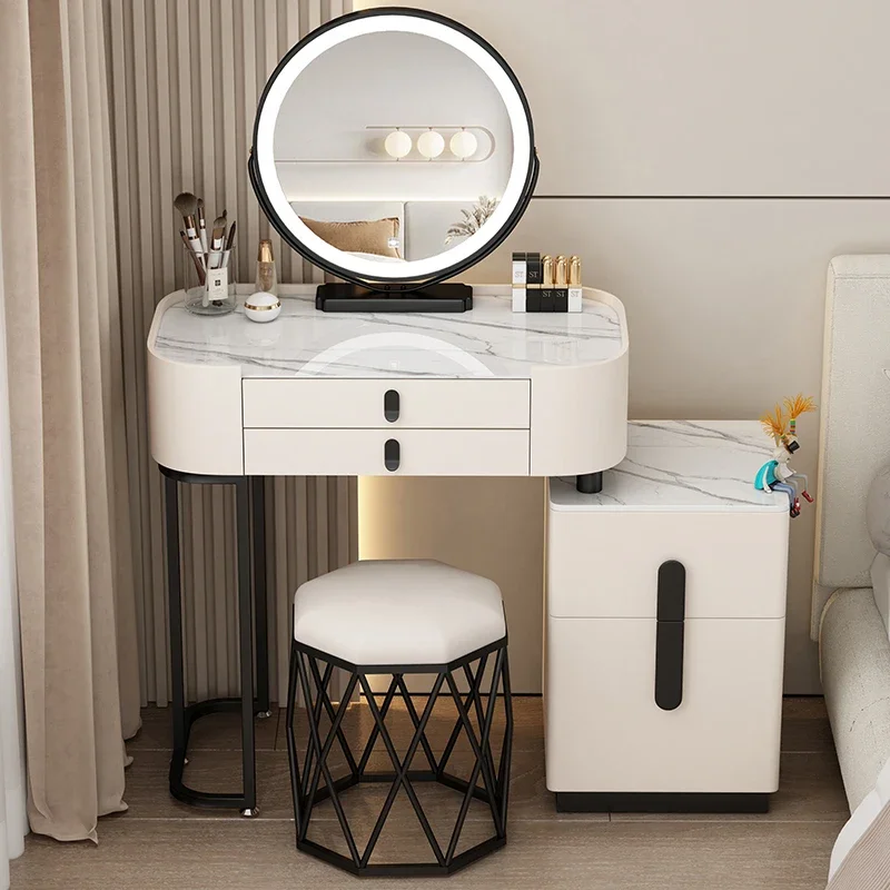 Light Luxury Dressing Tables Bedroom Modern Simple Rock Panel Small Apartment Makeup Table Desk Storage Cabinet Gift for Girls