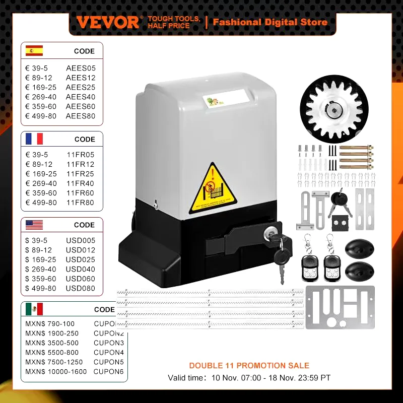 VEVOR abridor automático de puertas correderas de 1300LBS abridor eléctrico de puertas de garaje 2 llaves con operador de bastidores de 4m para la