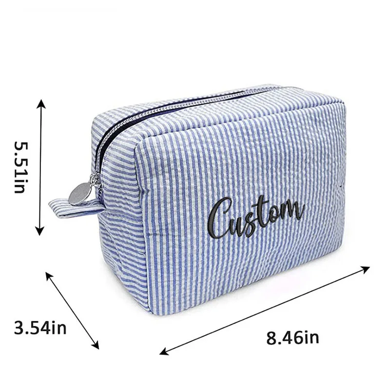 Personalized Large Capacity Striped Cosmetic Bag Custom Embroidered Logo Travel Simple Women\'s Storage Bag Gift