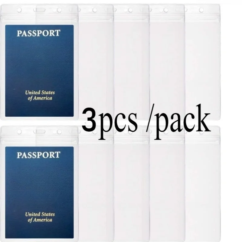 

3 pieces per pack, waterproof passport holders, anti-lost passport covers, large transparent ID card holders, bus card holders, multi-functional travel document pouches, suitable for students, the elderly and family members