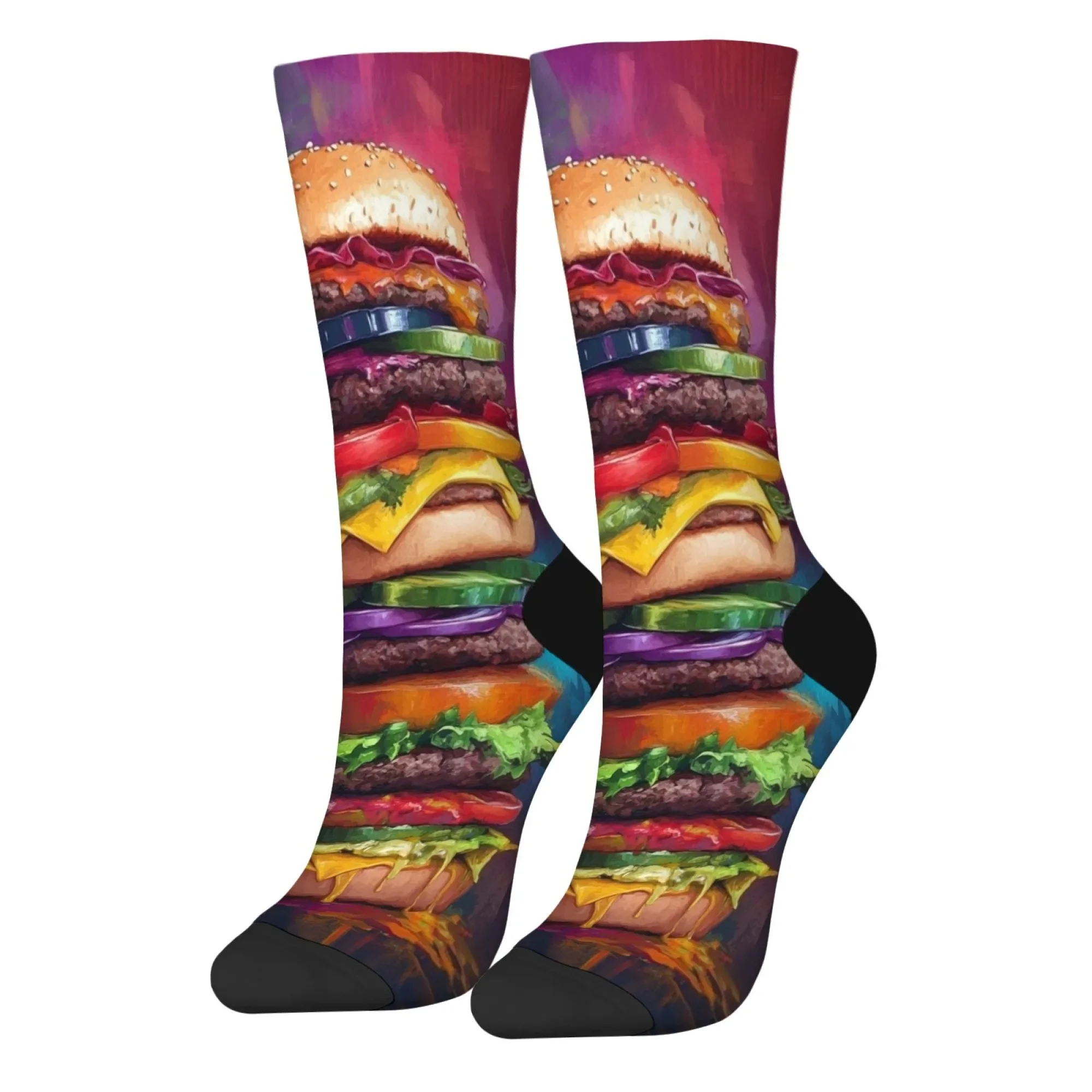 الجدة مضحك همبرغر طباعة الرجال الجوارب الهيب هوب Harajuku الرجعية سعيد جوارب ضغط شخصية الاتجاه الجوارب الملحقات