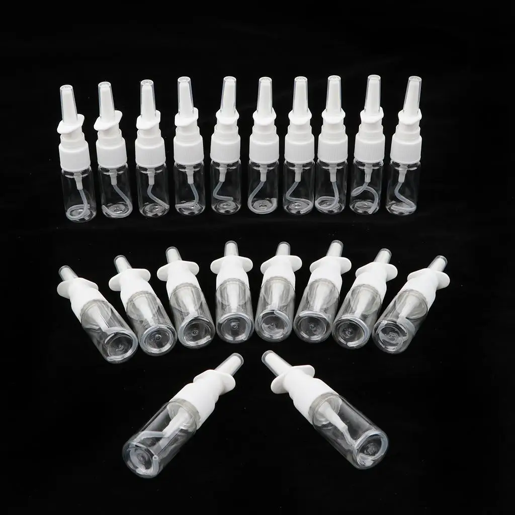 20pcs Portable Clear Empty Refillable Nasal Spray Cosmetic Liquid Bottles Fine Mist Nose Vials 10/15/30ml
