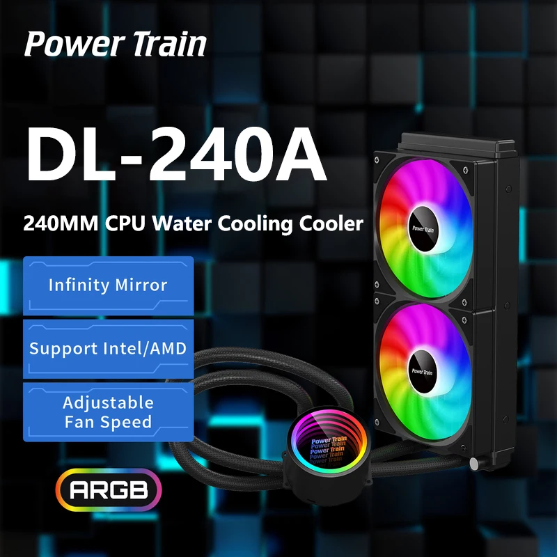 Power train 240mm Water CPU Cooler ARGB Fan Integrated Liquid Heatsink Radiator Intel LGA 1700/1200/1150 2011 AMD AM4 AM5