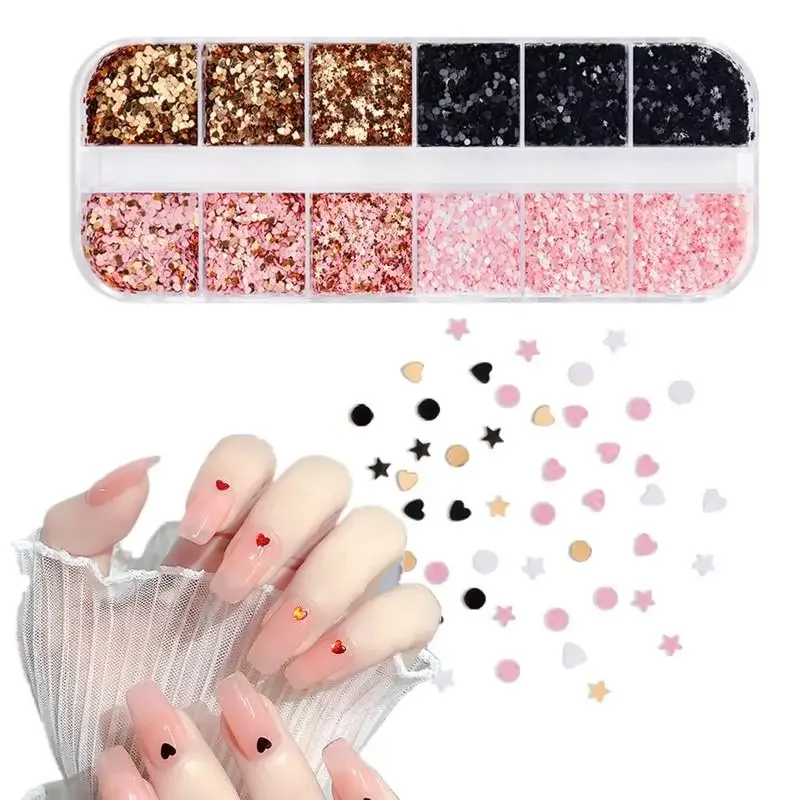12 grades estrela coração forma redonda arte do prego glitter lantejoulas flocos de unhas holográficas lantejoulas misturadas pó iridescente decoração do prego