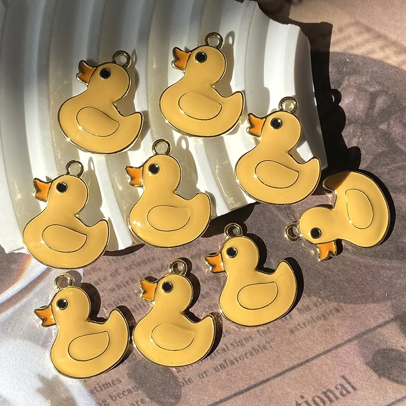 10pcs Original Enamel Small Yellow Duck Alloy Charms Cute Cartoon Animal Metal Pendant For Earring Necklace DIY  Jewelry Make