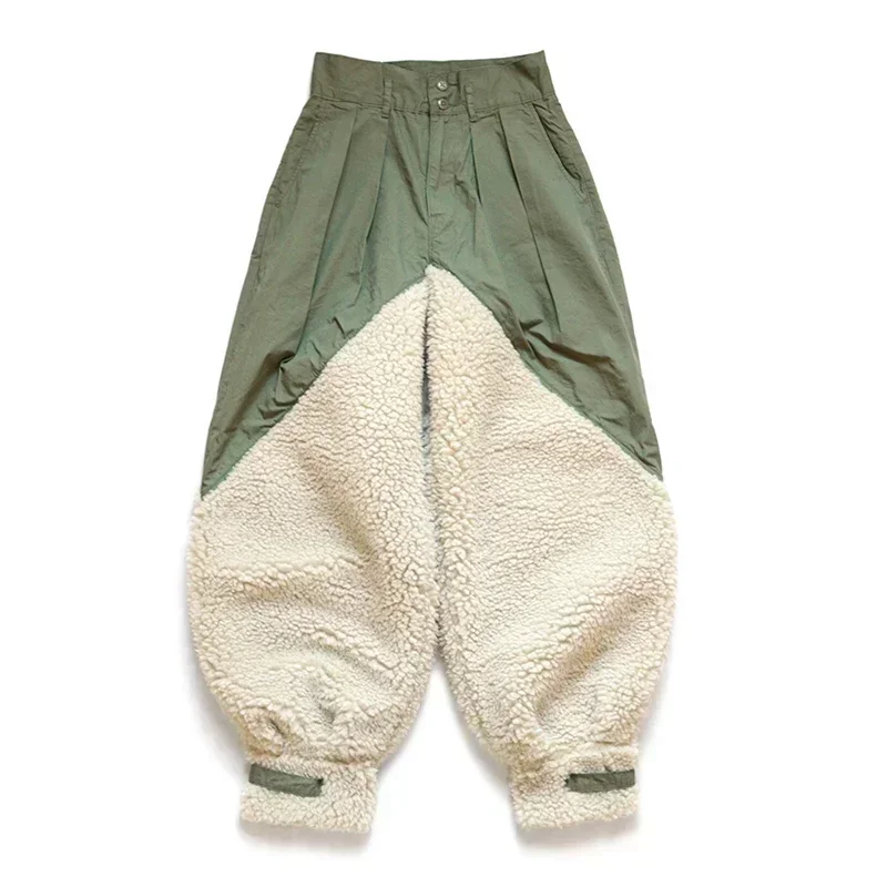 

KAPITAL Hirata Hohiro Lamb Cashmere Spliced Amekaji Work Casual Style Men's Loose Green Harlan Pants