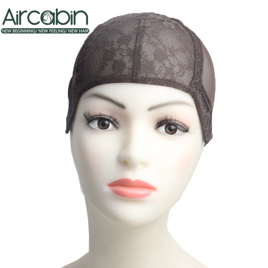 

Aircabin Brown Mechanism Wig Grip Cap For Making Wigs With Adjustable Strap On The Back Weaving Cap Machine Made Good Quality