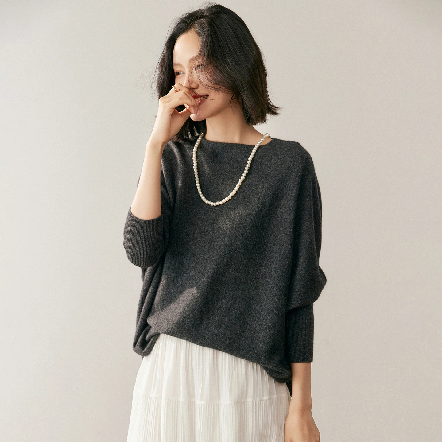 Women's 100% Cashmere Sweater Casual Solid Color Knit Pullover Loose Bat Sleeve Neck Base Blouse Warm Jumper