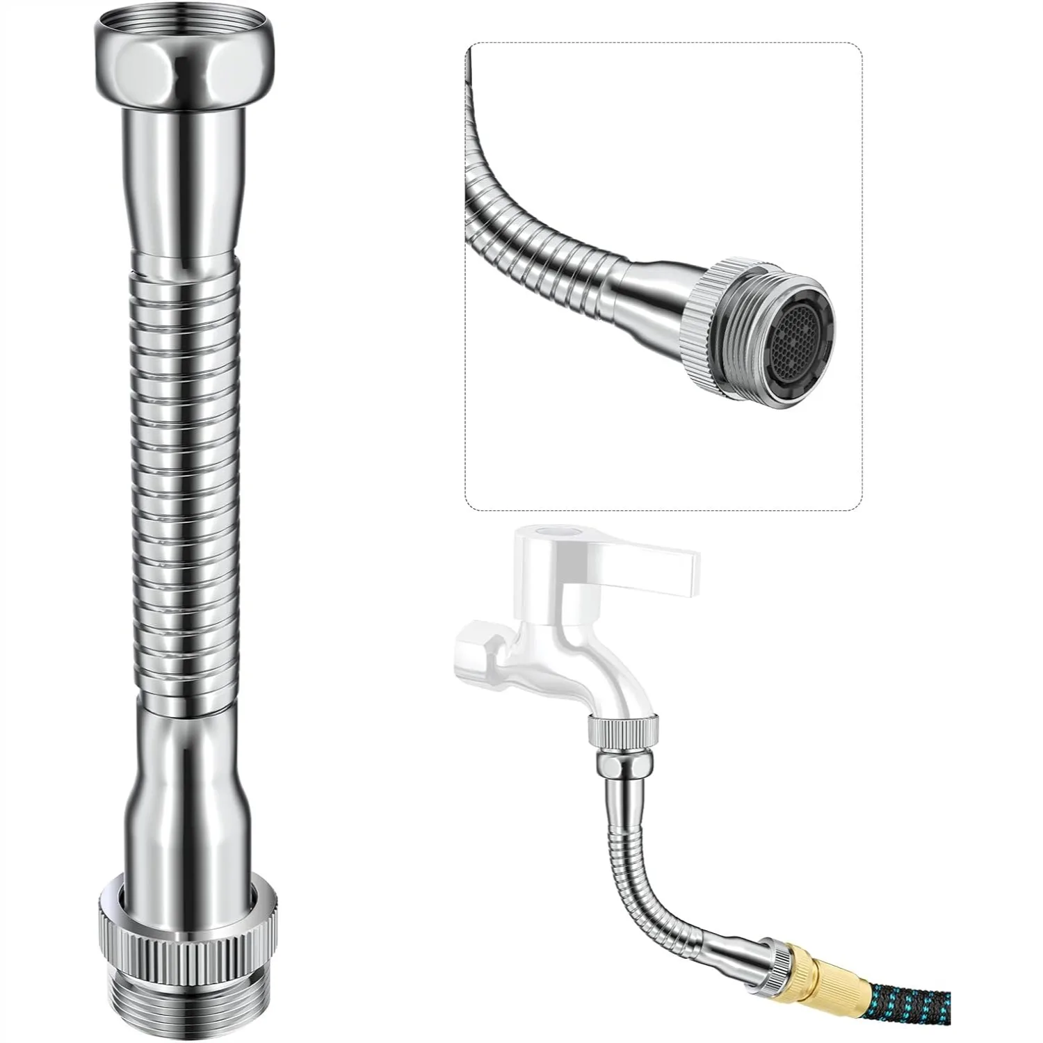 

Faucet Extender Garden Hose Adapter, Flexible Kitchen Sink Faucet to Hose, 3/4 Inch & 55/64 Inch GHT, Anti-Leak Brass