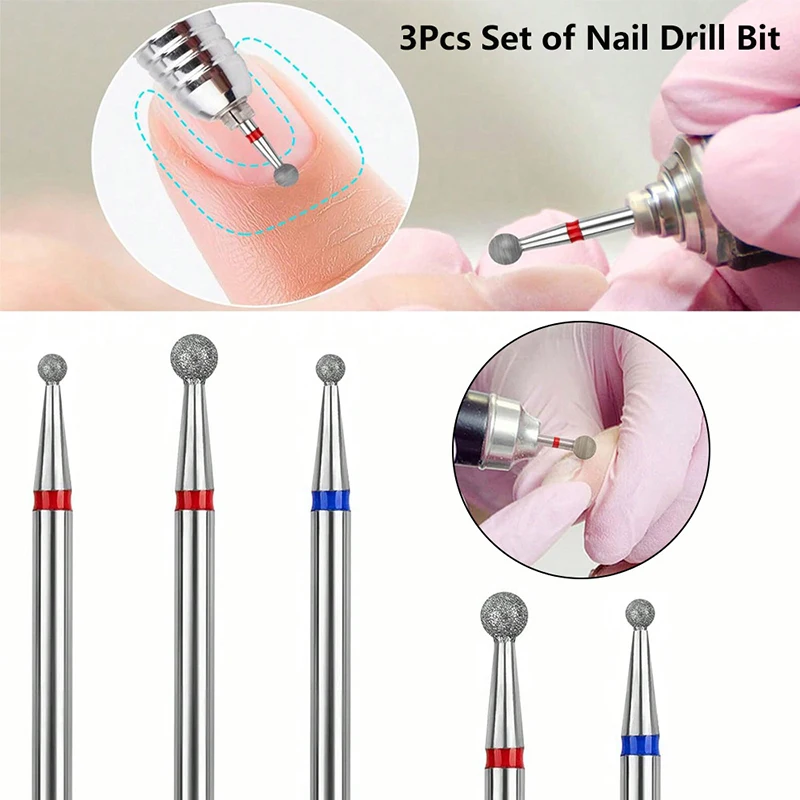 3 Stks/set Kleine Ronde Kop Spijkerboor Schone Slijpkop Wolfraam Staal Elektrische Nagel Nagelriem Detail Roterend Polijstgereedschap