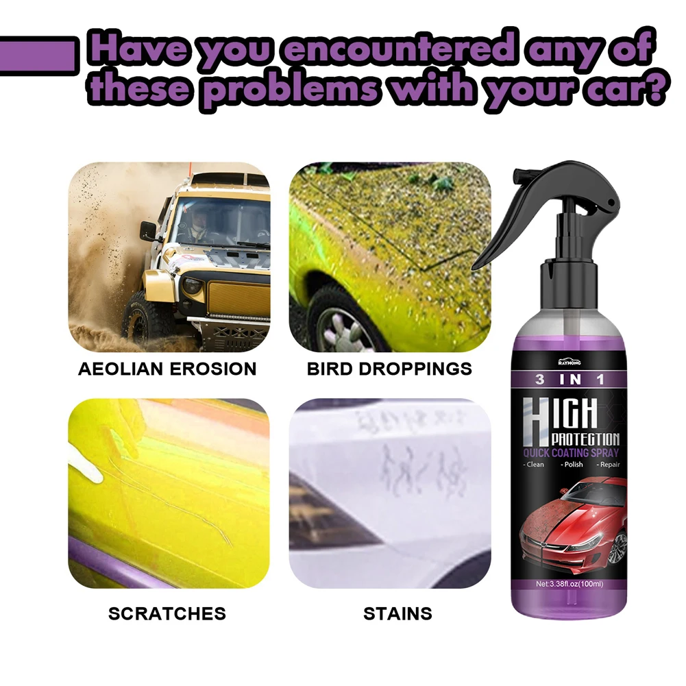 3 In 1 Car Ceramic Coating Spray 100ml Auto Nano Ceramic Coating Polishing Spraying Wax Car Paint Scratch Repair Remover