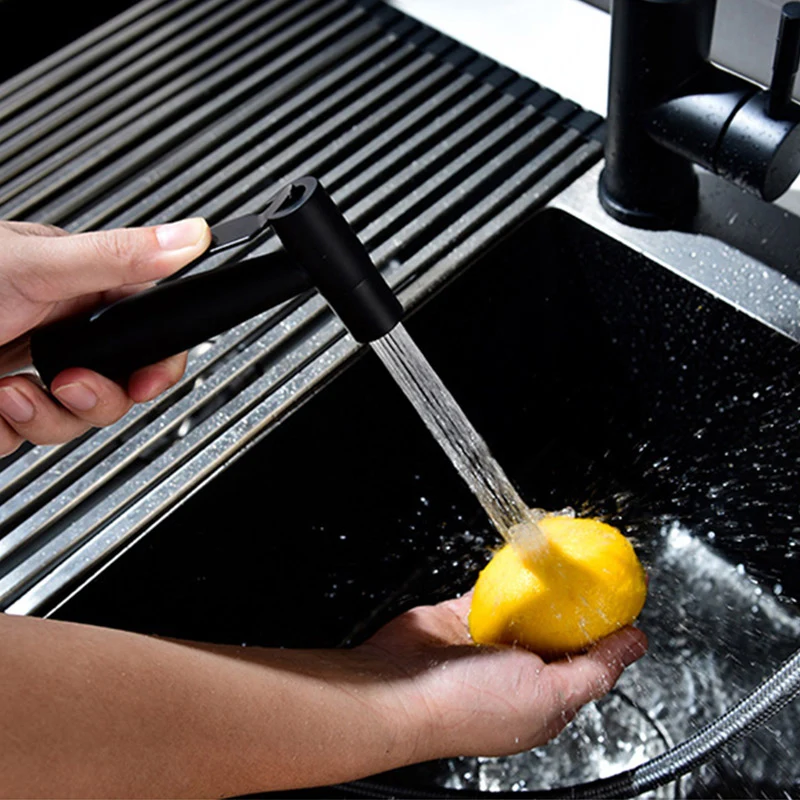 

304 stainless steel black kitchen sink shower spray gun washing vegetables pull spray gun set bathroom bidet spray gun set