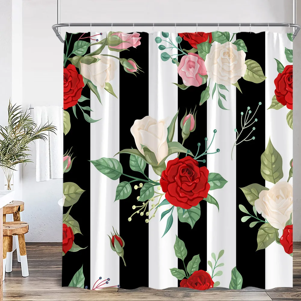 Butterfly Floral Shower Curtain Boho Flower Poppy Purple Blossom 3D Flowers Elegant Modern Bathroom Decor Polyester Bath Curtain