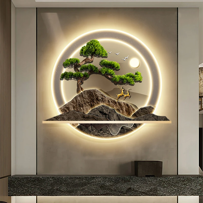 Chinese Style Entrance Painting Guests Shaped Mural LED Ambient Wall Light Corridor Hanging Room Decoration Interior Wall Lamp