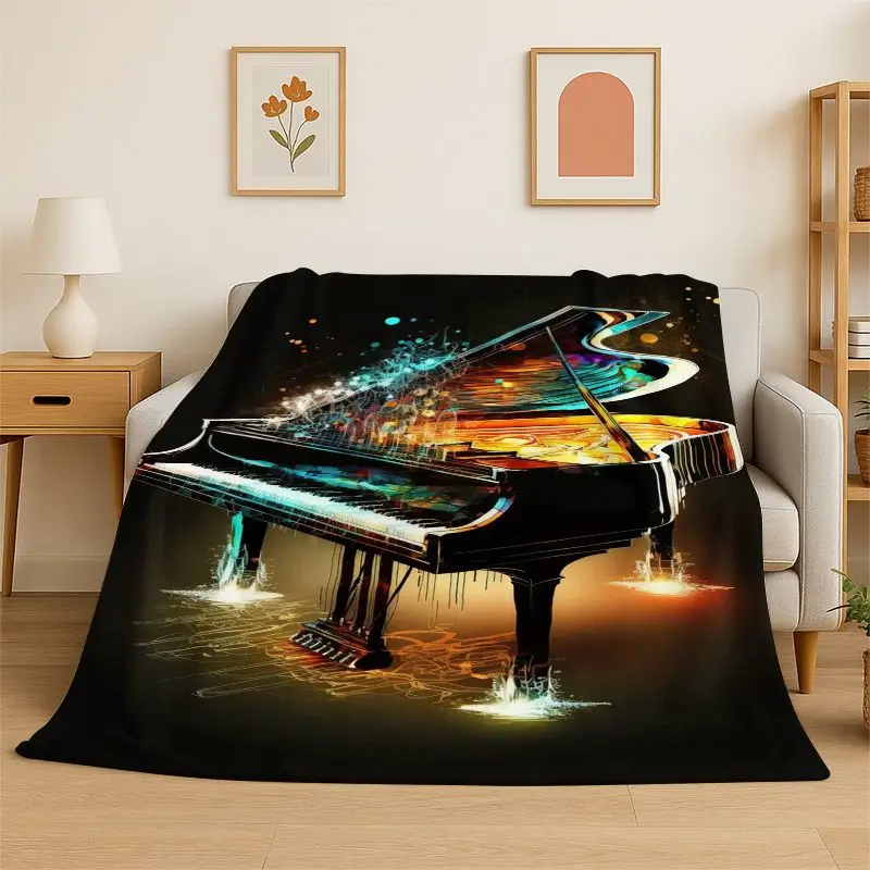 Rhythm Piano Art Musical Note Keys Flannel Blanket Soft Throw Blanket for Bedroom Living Room Bed Travel Camping Picnic Nap Gift