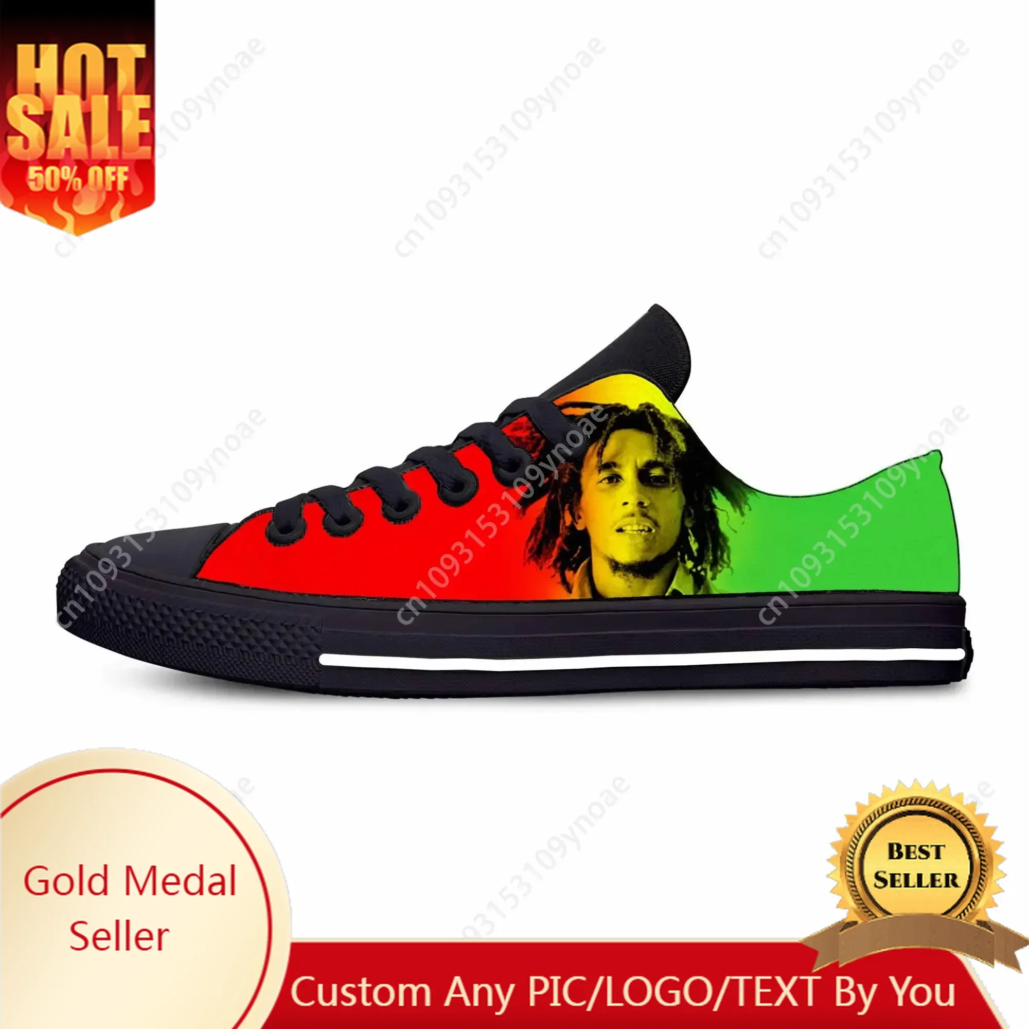 Legend Bob Marley Reggae Rasta Music Rock Fashion Casual Cloth Shoes Low Top Comfortable Breathable 3D Print Men Women Sneakers