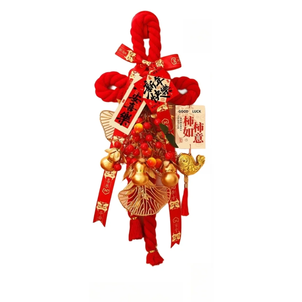 

Ручная работа, красный хлопковый подвесной декор для двери с узором китайского узла, для украшения на Новый год и Весенний фестиваль, 50 х 22 см