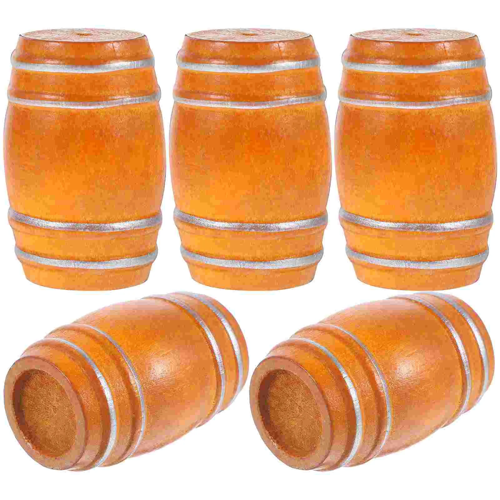 5 Pcs Decorate Dollhouse Bar Accessories Child Barrel Micro Wooden Miniature Beer Barrels Tiny