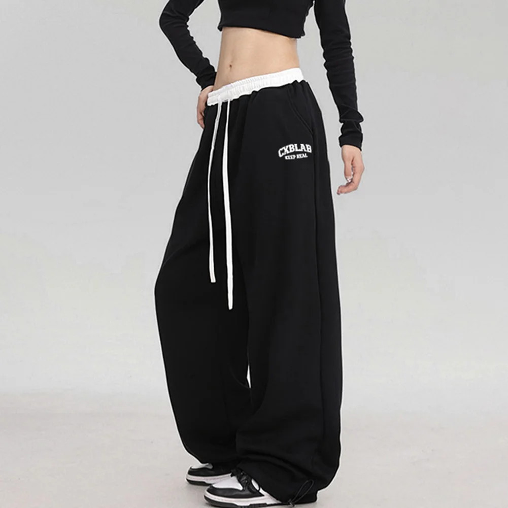 Contrast Color Pants Y2K Loose Pants Gym Wear Casual Outing Letter Pattern Pants Regular Length Trousers Slightly Elastic Fabric