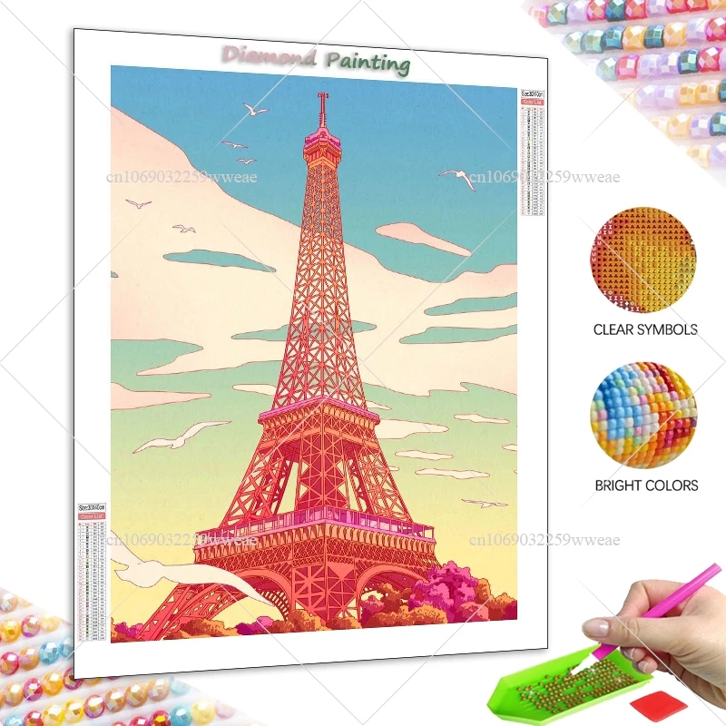 5D DIY 다채로운 만화 다이아몬드 페인팅 세트, 에펠 타워 십자가 자수 스트리트 하우스 모자이크 아트, 홈 벽 장식 선물