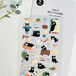 Korean Import Brand Suatelier Novelty Black Cat Nylon Stickers Cute Scrapbooking Diy Journaling Diary Stationery Sticker Decor