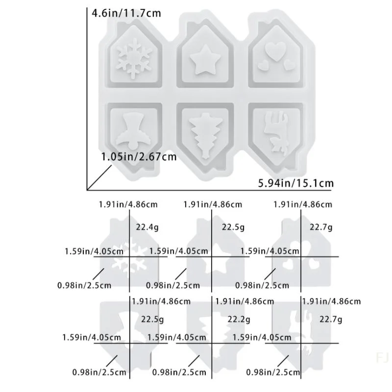[YU]1pc 6-Cavity Christmas House Candle Holder Silicone Mold, Christmas Series Theme Hollow House Mold, Resin Casting Mold