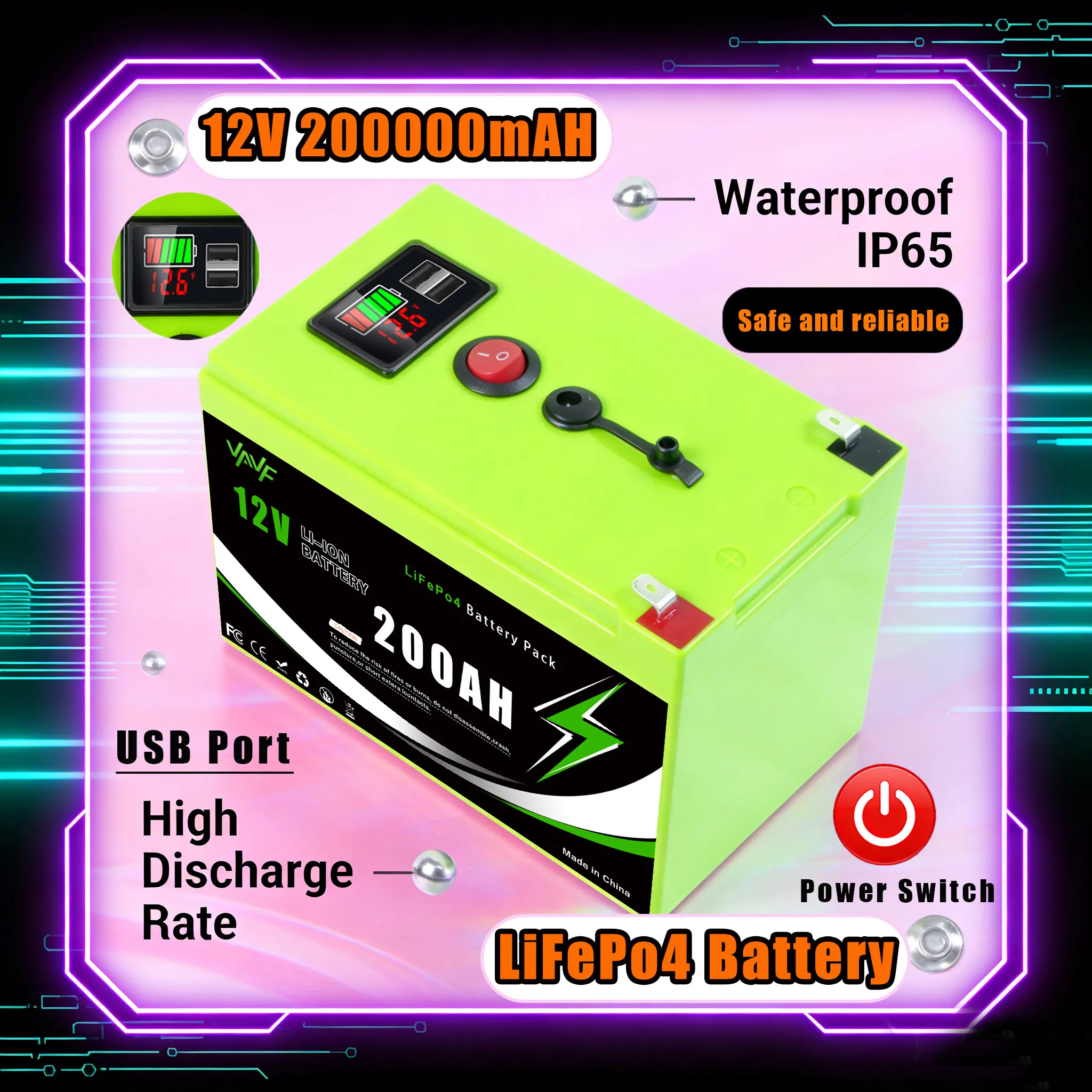 

Усовершенствованный Солнечная батарея Литиевая батарея LiFePO4 12 В, 200 Ач с интеллектуальным BMS для автофургонов, солнечной энергии и морских применений