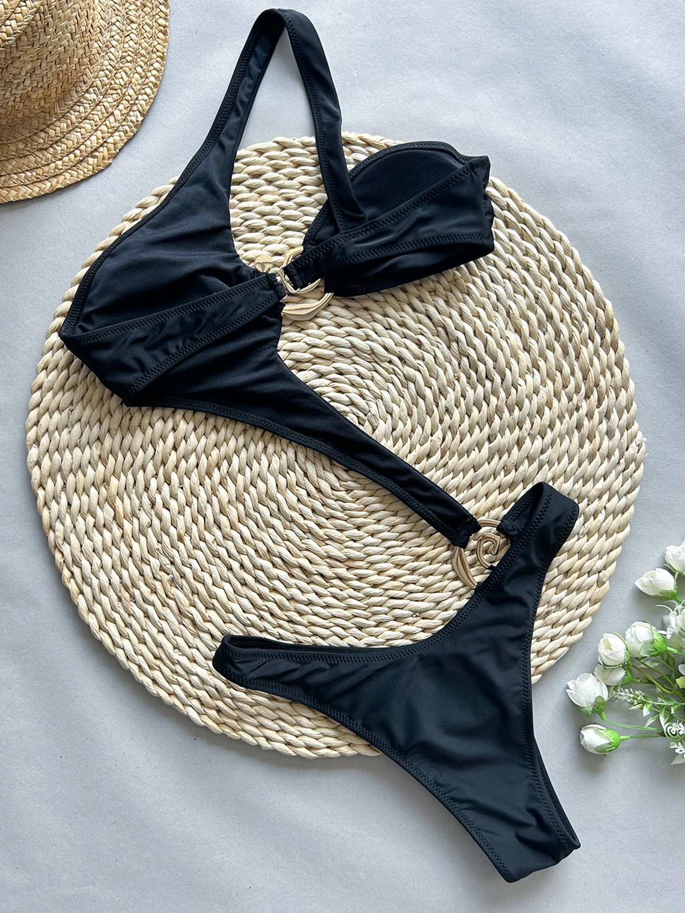 Sexy black string micro bikini one piece swimsuit women summer beach outfit bikinis swimwear woman push up bikini bathing suit