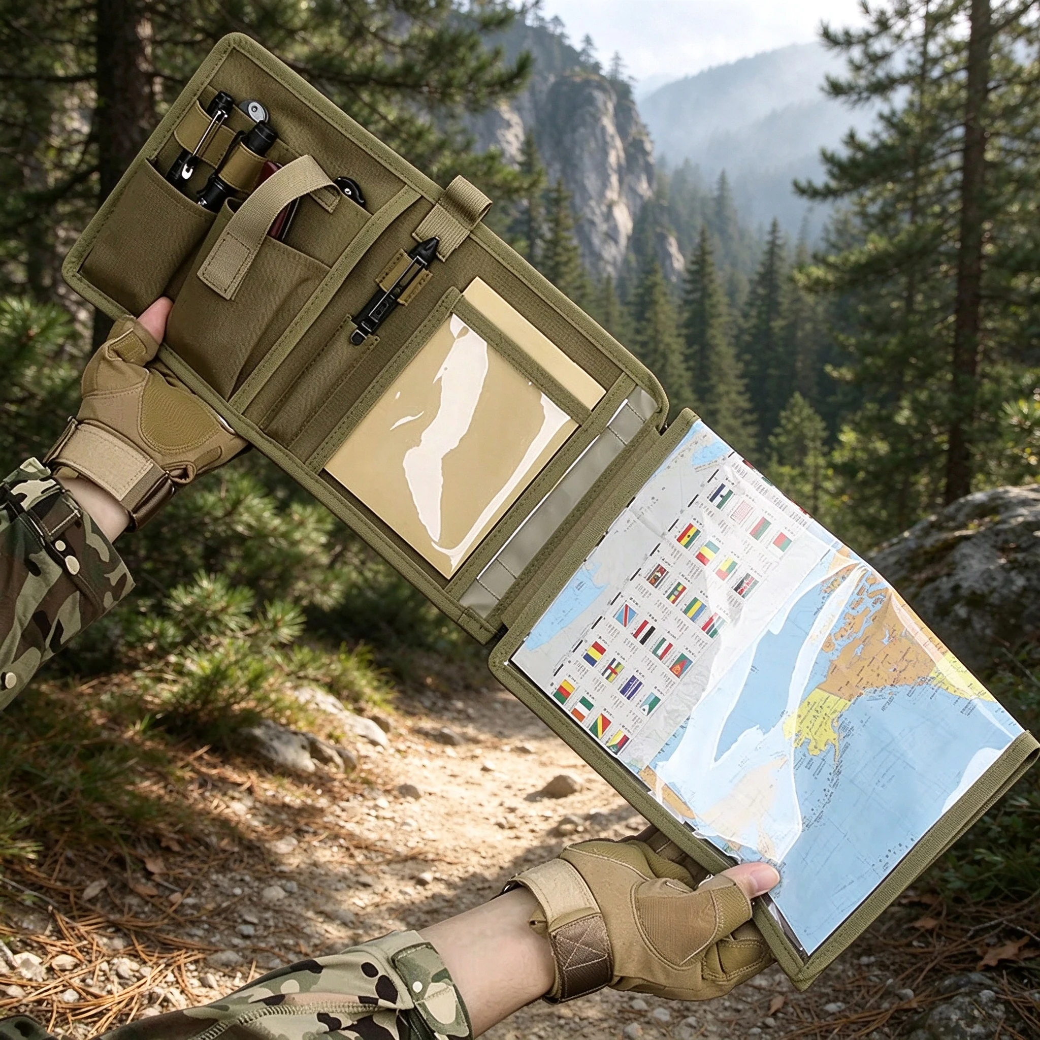 Multifunctional Weatherproof Map Case, Tactical Notebook Pouch for Hiking Tactical Outdoor Activities