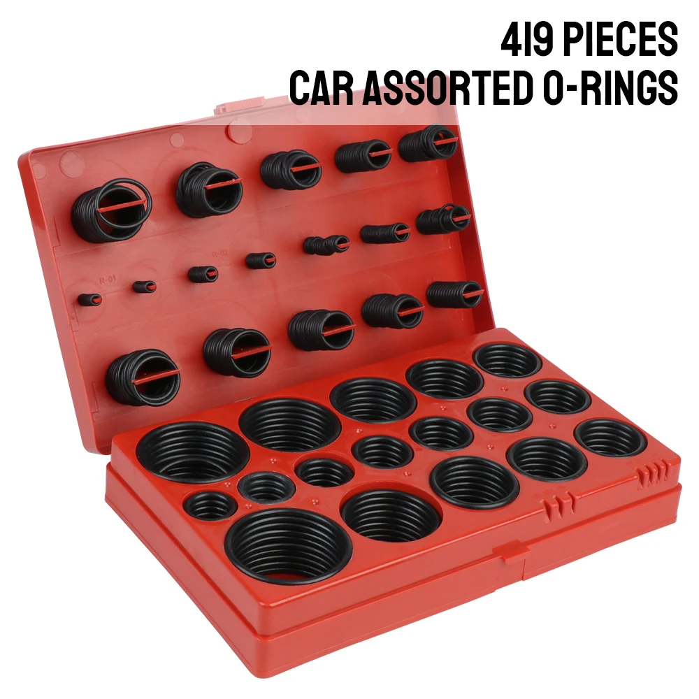 

O-Shape Sealing Ring For Car Garage Plumbing Pipeline Oil Resistance 419 Pieces With Plastic Box Assorted Rubber O-Rings