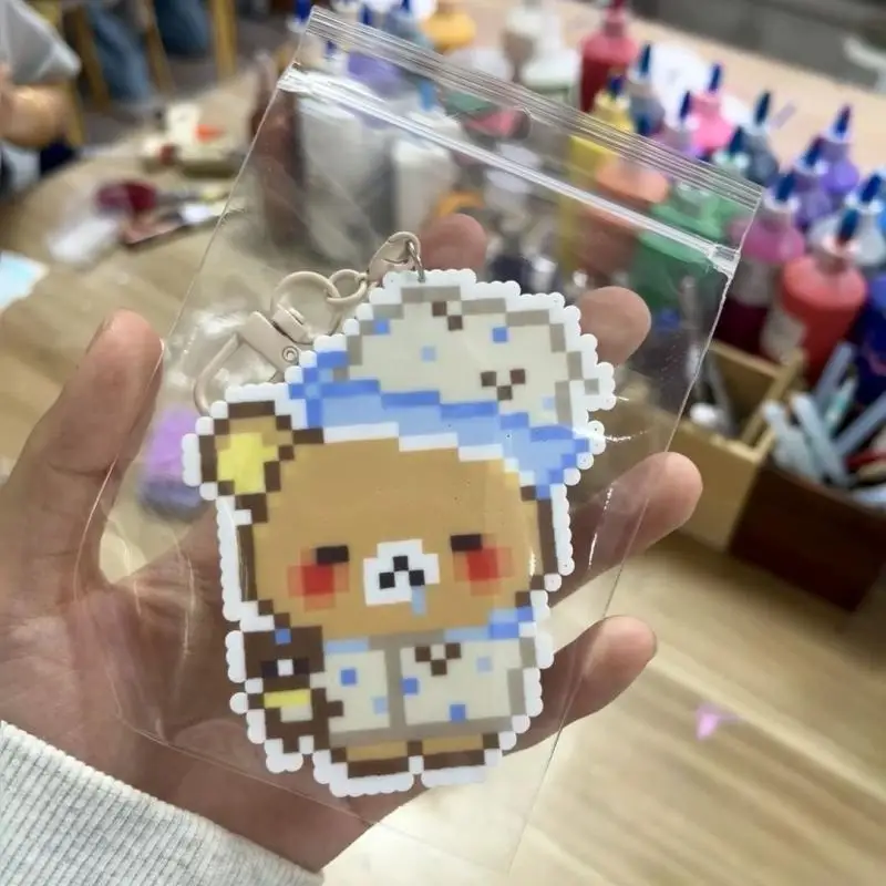 

Cute Coffee Colored Rilakkuma Cartoon Pixel Style Keychain Sweet Girl Toy Pendant Backpack Decoration Student Schoolbag Gifts