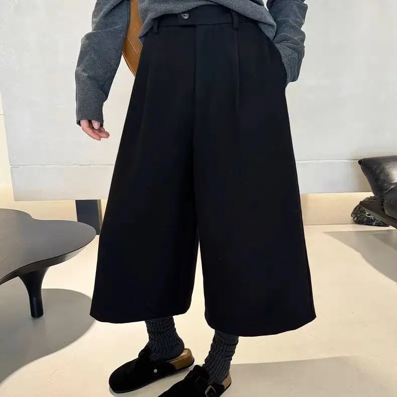 CHOO Level Recommendation! Korean Style High-end Fashion with Woolen Cropped Pants for Women High Waisted and Wide Leg Pants