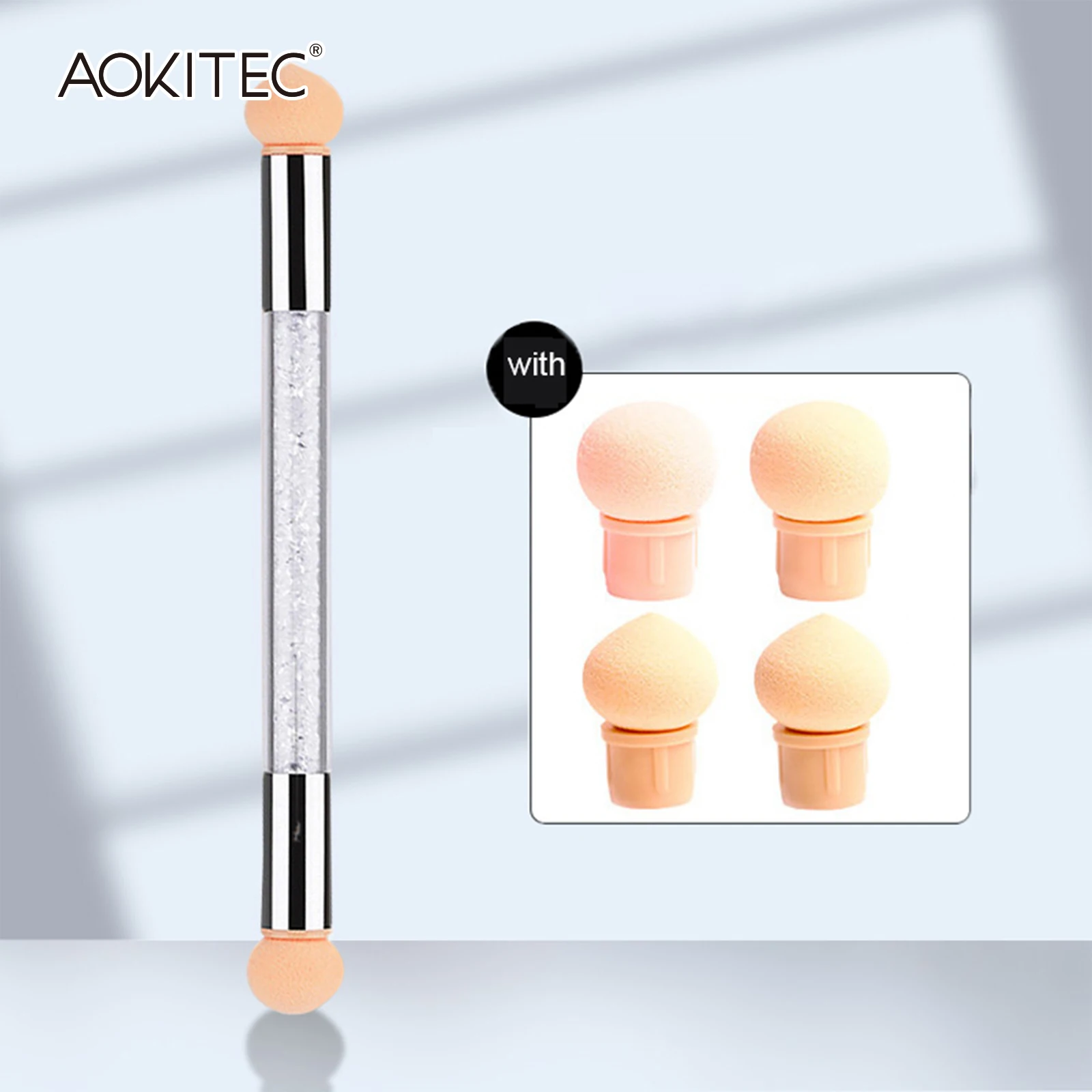 

Aokitec Nail Brush Double-ended Gradient Shading Brush Sponge Head Rhinestone Handle Nail Art Painting