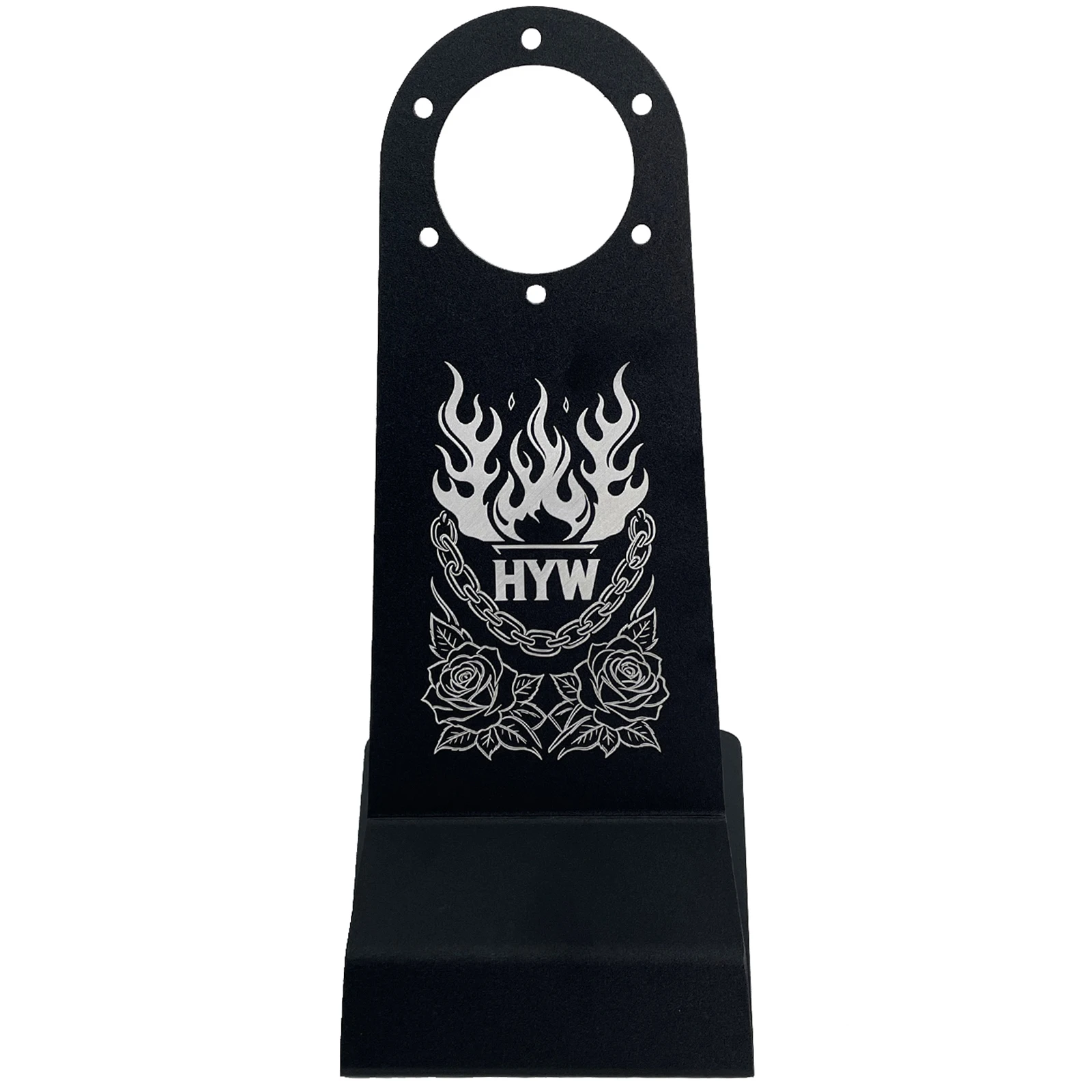 Universal 6-Hole Steering Wheel Display Stand Black Metal Flame Rose & Chain Design Showroom Car Parts Rack Decoration JDM Style