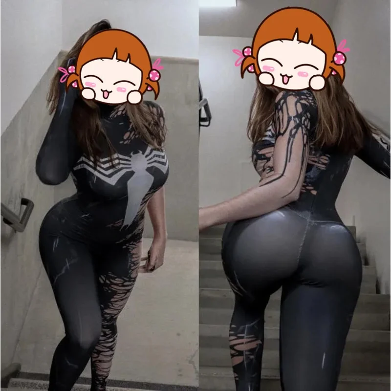 

spiderman cosplay Villain Venom Symbiote Black Cat Superhero Cosplay Costume Halloween MJ Bodysuit Zentai Second Skin Suit